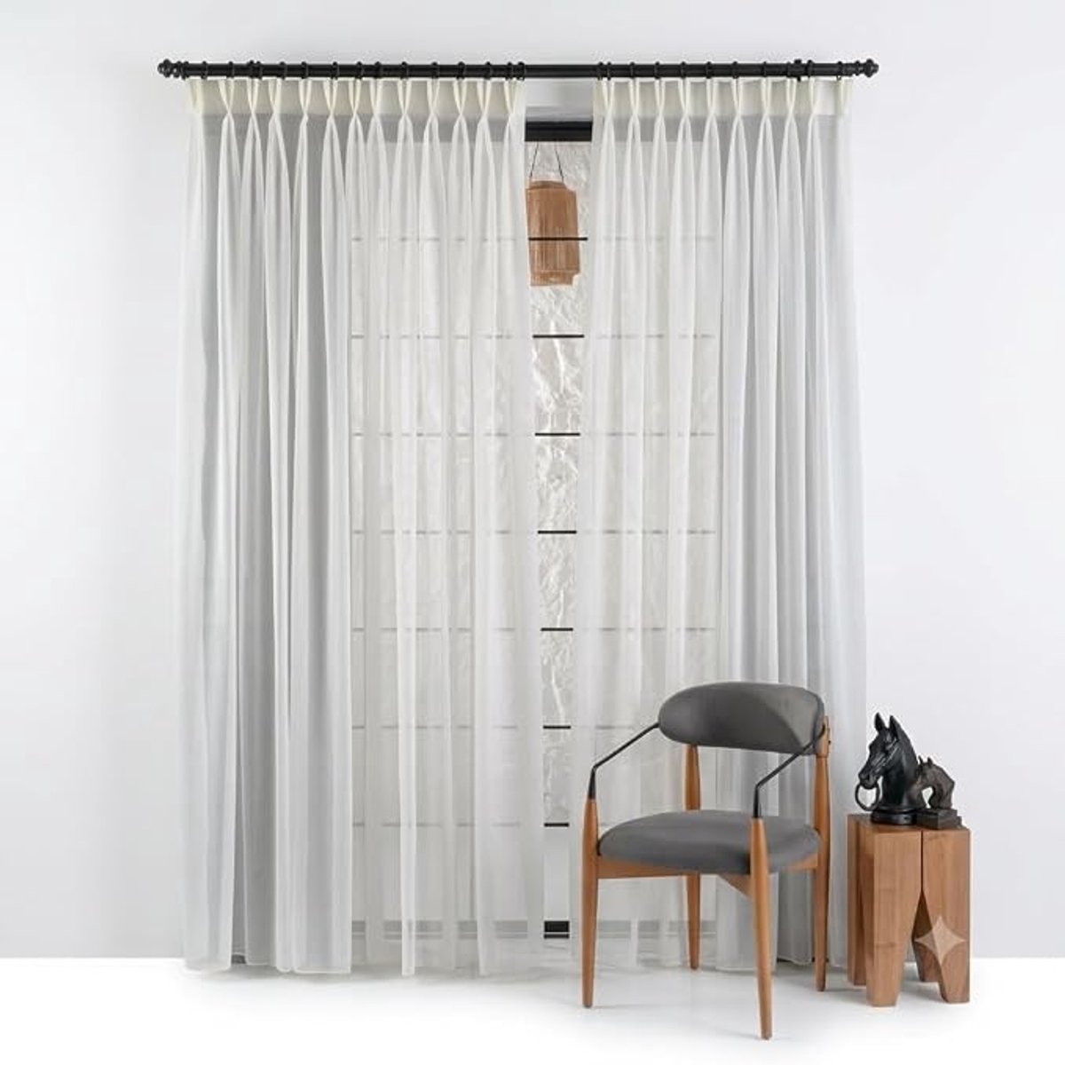 Kant en klaar Vitrage gordijnen - Geplooid - 350 B x 250 L - Inclusief haakjes