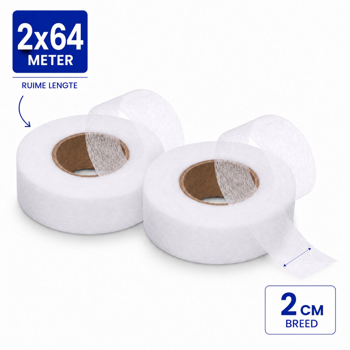 Consumerce® Strijkband - 64m x 2cm - 2 Stuks - Zoomband Instrijkbaar - Voor Broeken, Gordijnen en Kleding Inkorten - Gordijnband - Dubbelzijdige Textieltape - Textiel Plakband - Strijkzoomband - Strijkzoom - Strijktape – 20mm Zoomtape - Plakzoom