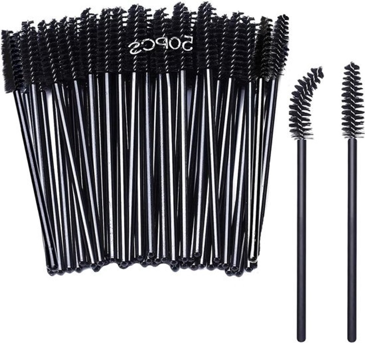 Pack van 50 Wegwerpeyelash Borstels en Wenkbrauw Borstels voor Oogmake-up