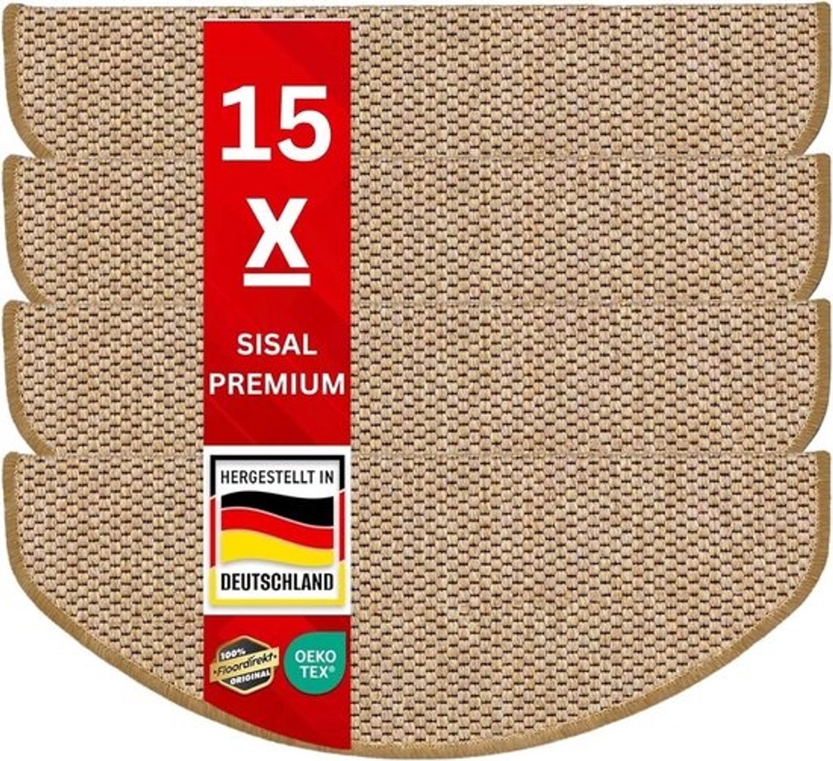 Ronde zelfklevende trapmatten voor binnen - 15 stuks, sisal-look, 65 x 23,5 cm