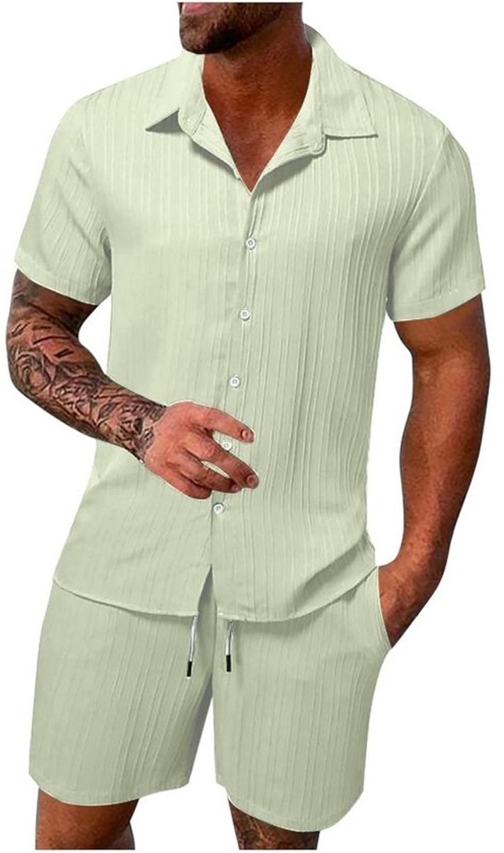 Linnen Short en Shirt Set voor Heren - Zomerse 2-Delige Outfit met Korte Mouw
