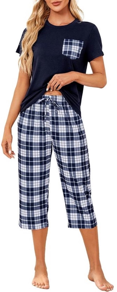 Dames Pyjama Set Korte Mouw en 3/4 Broek Zomer Pyjama Luchtige Homewear