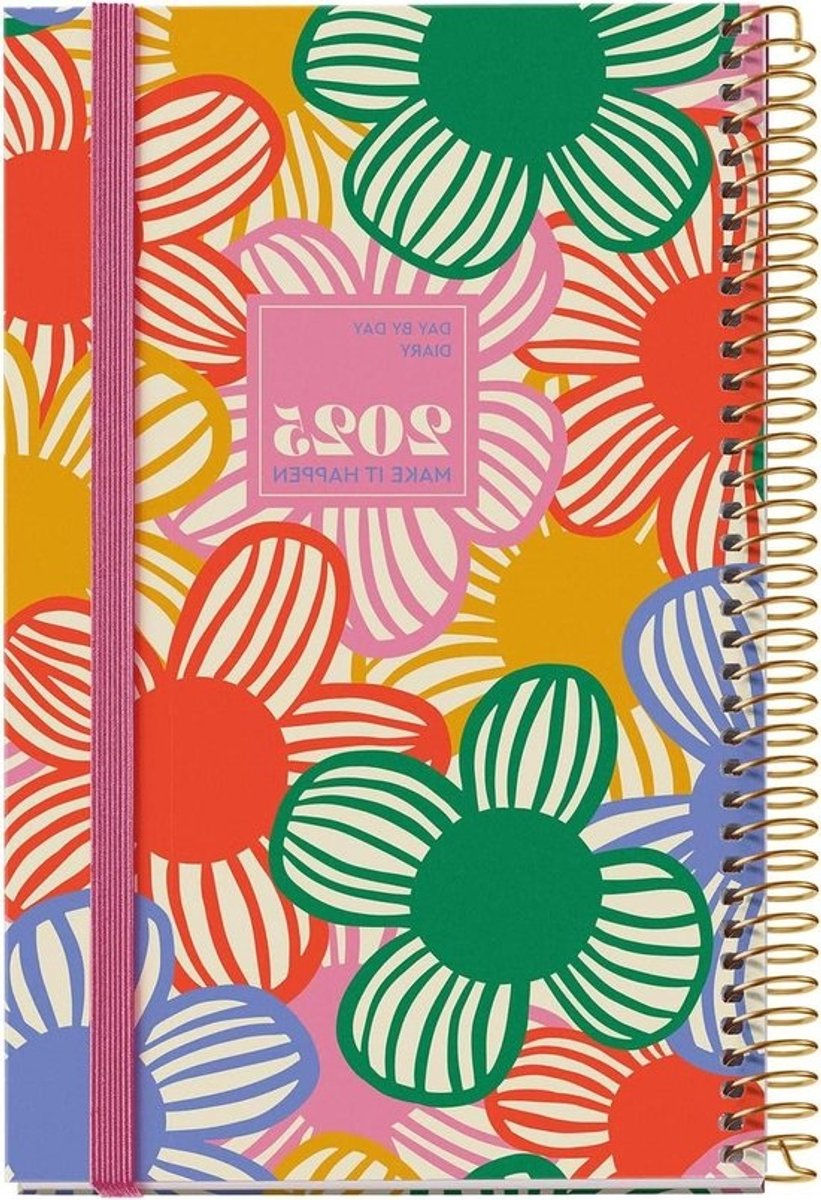 Agenda 2025 Dagplanner - Jaarplanner Spiraal - Dagelijkse Organisatie - Bloemenprint Meerkleurig - 117 x 182 mm - Meerkleurig