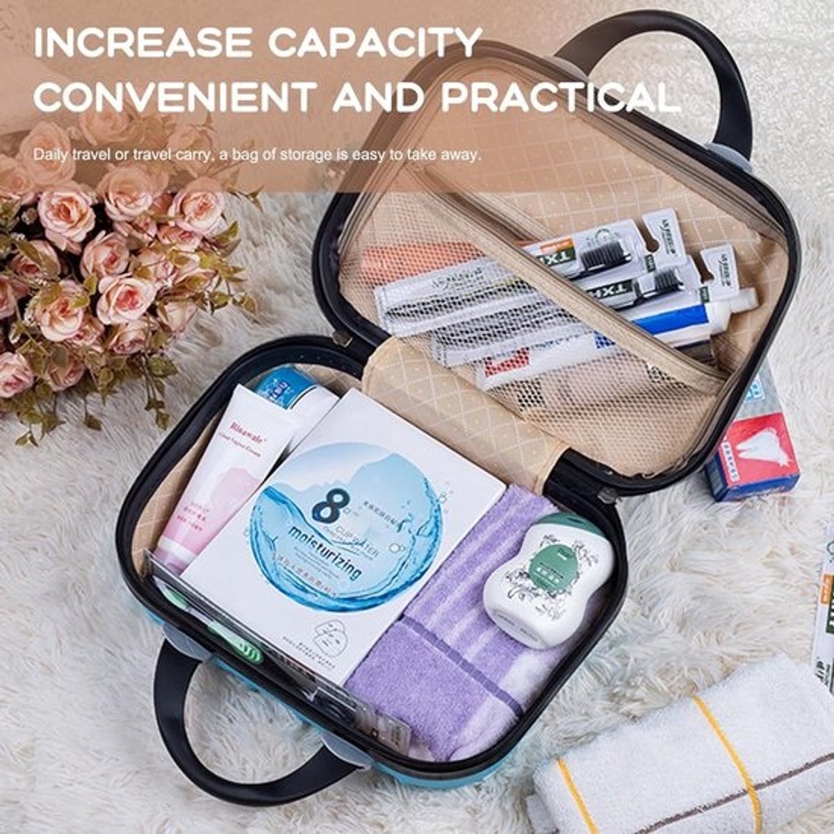 Mini Cosmetische Koffer - Draagbare Waterdichte Beauty Case voor Vrouwen - Hard Shell Met Ritssluiting - Lichtgewicht en Stijlvol - Donker Roze
