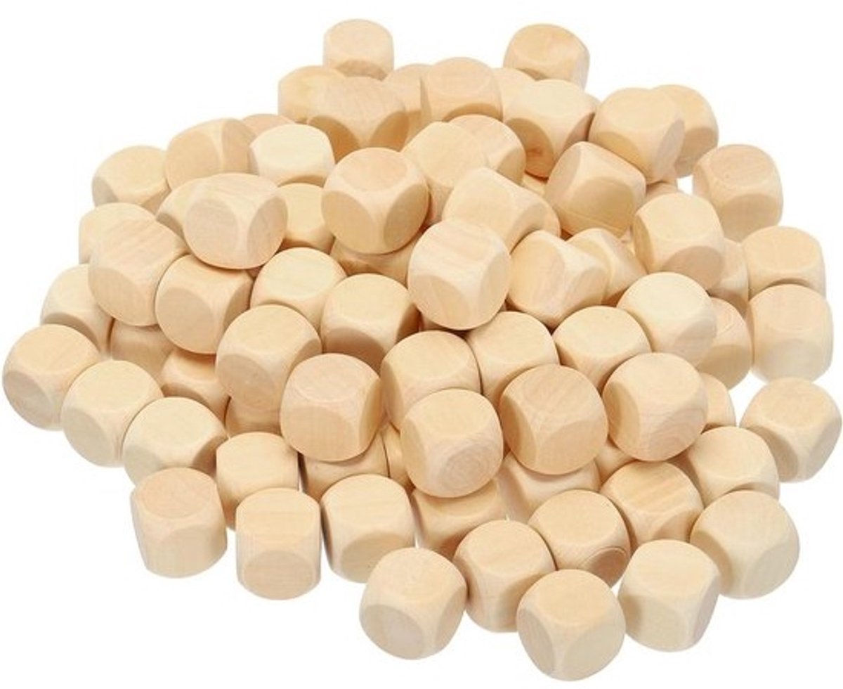 Blanco houten dobbelstenen 18 mm - 100 stuks onafgewerkte houten blokken voor knutselprojecten