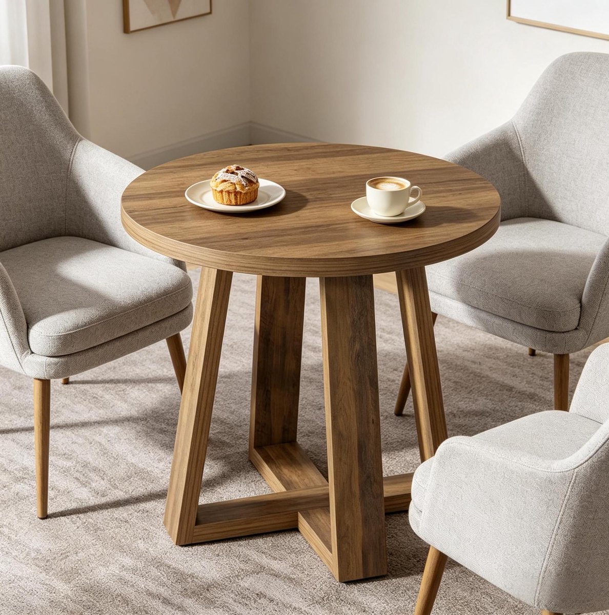 MODFU - Tafel - Rond - Landelijk - Homeoffice - MDF - Bruin - 80 X 80 X 75 Cm