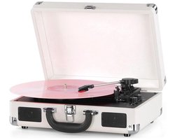 Mersoco Vinyl Platenspeler, draagbare platenspeler met geïntegreerde luidsprekers en 3 snelheden, vintage koffer met RCA-uitgang, AUX-ingang