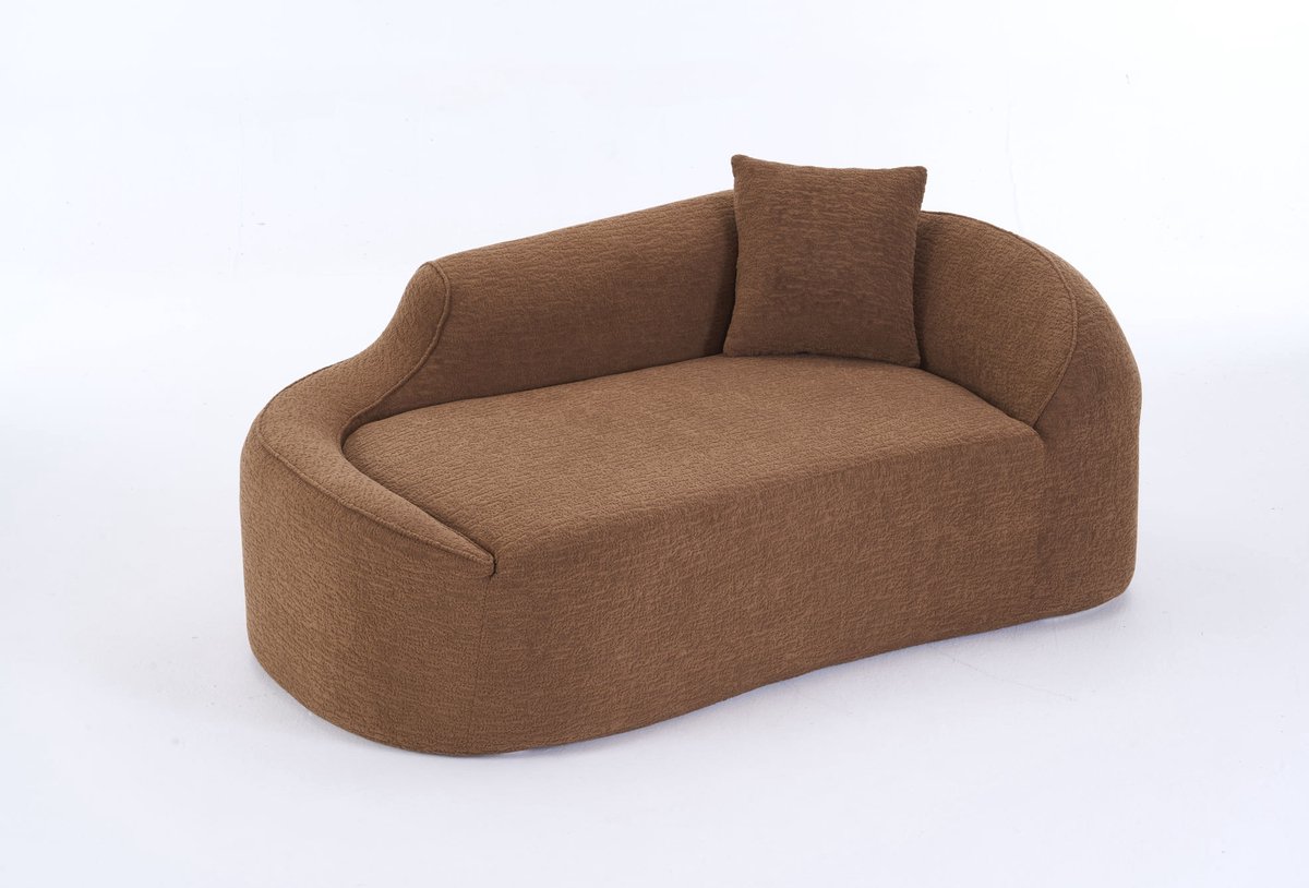 REDOM - Slaapbank - 3-in-1 functie - Gebogen chaise longue - Diepe zitting met kussen - Modern - Woonkamer of slaapkamer - Chenille - Karamel - 155 x 96 x 65 cm