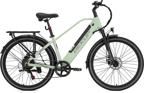 Elektrische stadsfiets - 26 inch frame met hoge instap - 36V 14,5Ah accu met lange actieradius - 250W achterwielmotor - 45Nm koppel - Shimano 7 versnellingen - Voor- en achter schijfremmen - LCD-display - groen — afbeelding 2