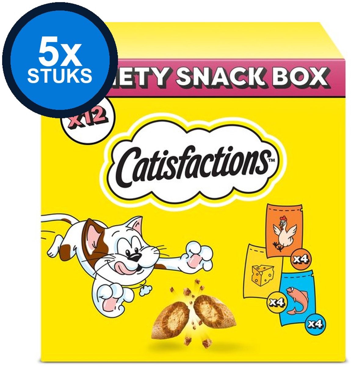 5x Catisfactions - megabox mp 12x60gr - Kattenvoer Snacks - 720 g