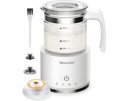 Elektrische melkopschuimer 4-in-1 voor warme en koude dranken - 130-500 ml, vaatwasmachinebestendig, visueel glas, latte-design