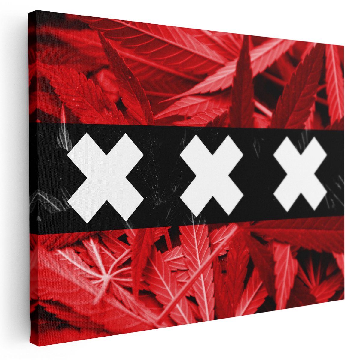 Artaza Canvas Schilderij Amsterdamse Vlag Met Cannabis Achtergrond - 160x120 cm - Groot - Wanddecoratie Woonkamer - Schilderijen - Muurdecoratie