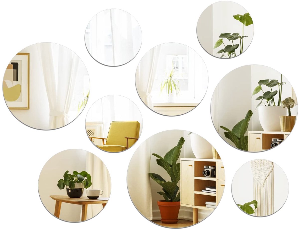 Zelfklevende Spiegelstickers - 2 mm dik Acryl - Verwijderbaar voor Wanddecoratie en Knutselen - Rond - 9 stuks - 6, 10, 15 en 20 cm