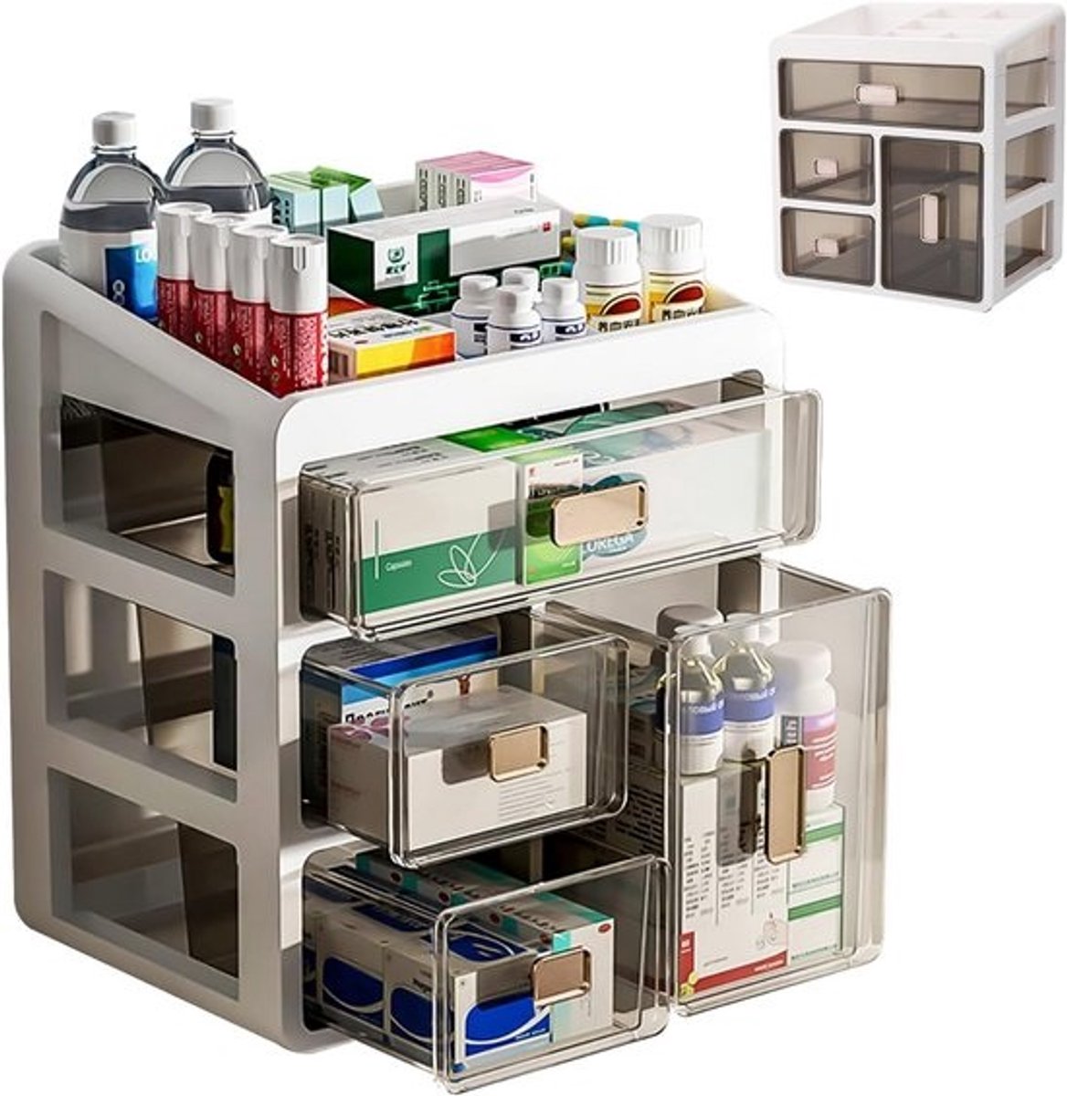 Medicijnbewaardoos met 4 Transparante Laden - Multifunctionele Desktop Organizer voor Thuis