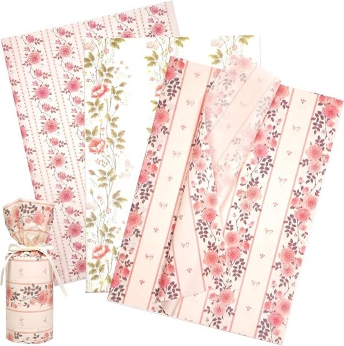 Elegant Bloemig Geschenkpapier met Roze Rozen op Zijdepapier