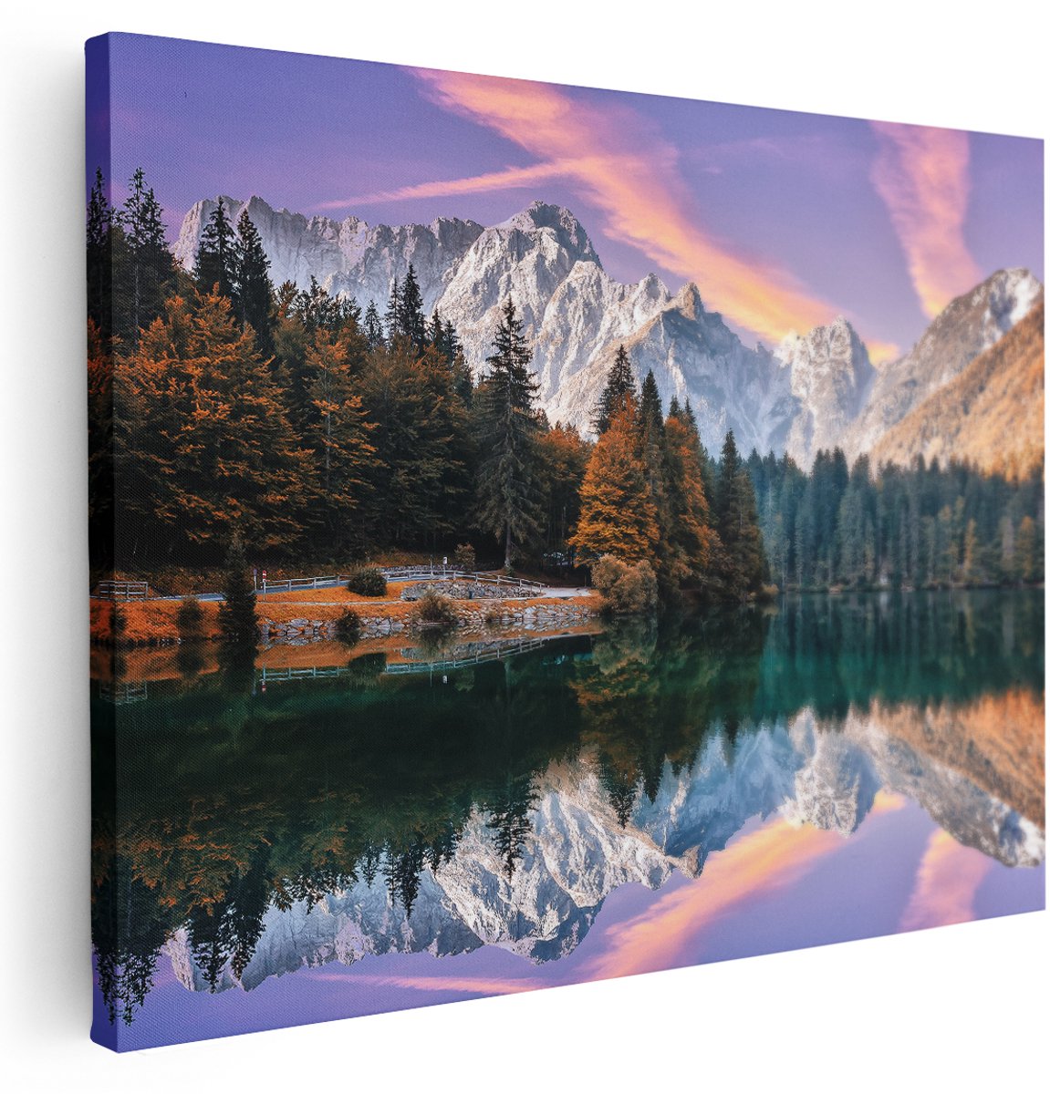 Artaza Canvas Schilderij Meer Met Weerspiegeling Van De Bergen - 160x120 cm - Groot - Wanddecoratie Woonkamer - Schilderijen - Muurdecoratie