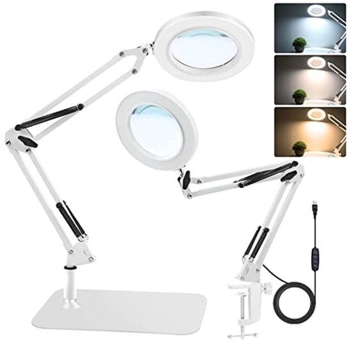 2-in-1 Vergrootglas met Licht en Standaard - 10x Dimbare Bureauloep voor Sieraden, Lezen en Hobby