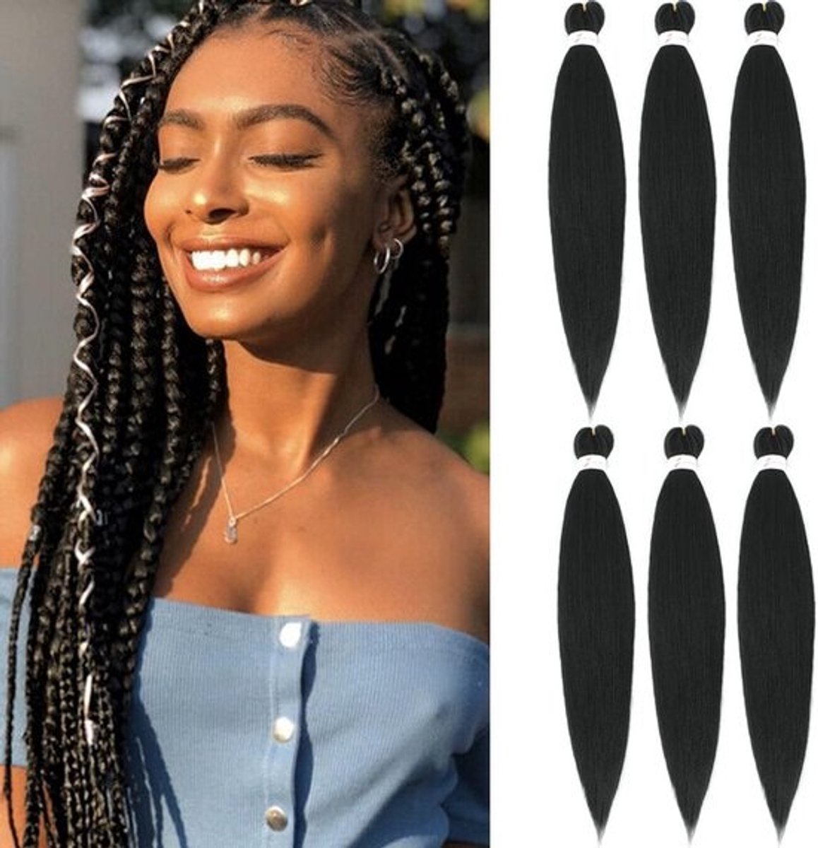 Voorgerekt Vlecht Haar, 6 Pakken - 30 Inch Synthetisch Haar met Yaki Textuur voor Box Braids