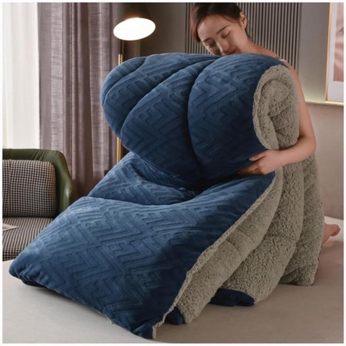 Super Warm Lamsfleece Dekbed - Verdikte Deken Dubbelzijdig Fluweel Winter Warm Kern Pluizig, Donzen Dekbedovertrek, Blauw, 150x200cm (3.5kg)