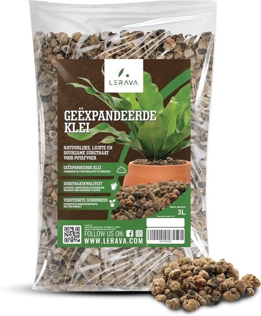 Vergrote Klei Granulaat voor Binnenplanten - 3L - Voor Hydroponics - Optimale Afwatering & Plantengrond voor Bloempotten - 100% Italiaans
