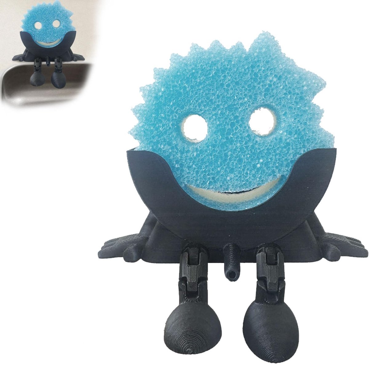 Sponshouder - Grappig 3D Geprint Design met Afvoer - Voor Keuken Gootsteen & Aanrecht - Zwart