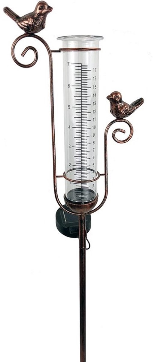 Vogel Regenmeter - Tuindecoratie Zonne-energie - Tuin Versieren - Led Verlichting - 177 cm - Gekleurd