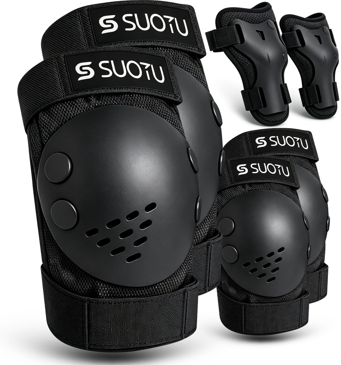 Suotu Skate Beschermset Kinderen - Skate bescherming - Skeeler Beschermset - Zwart - X02 - M