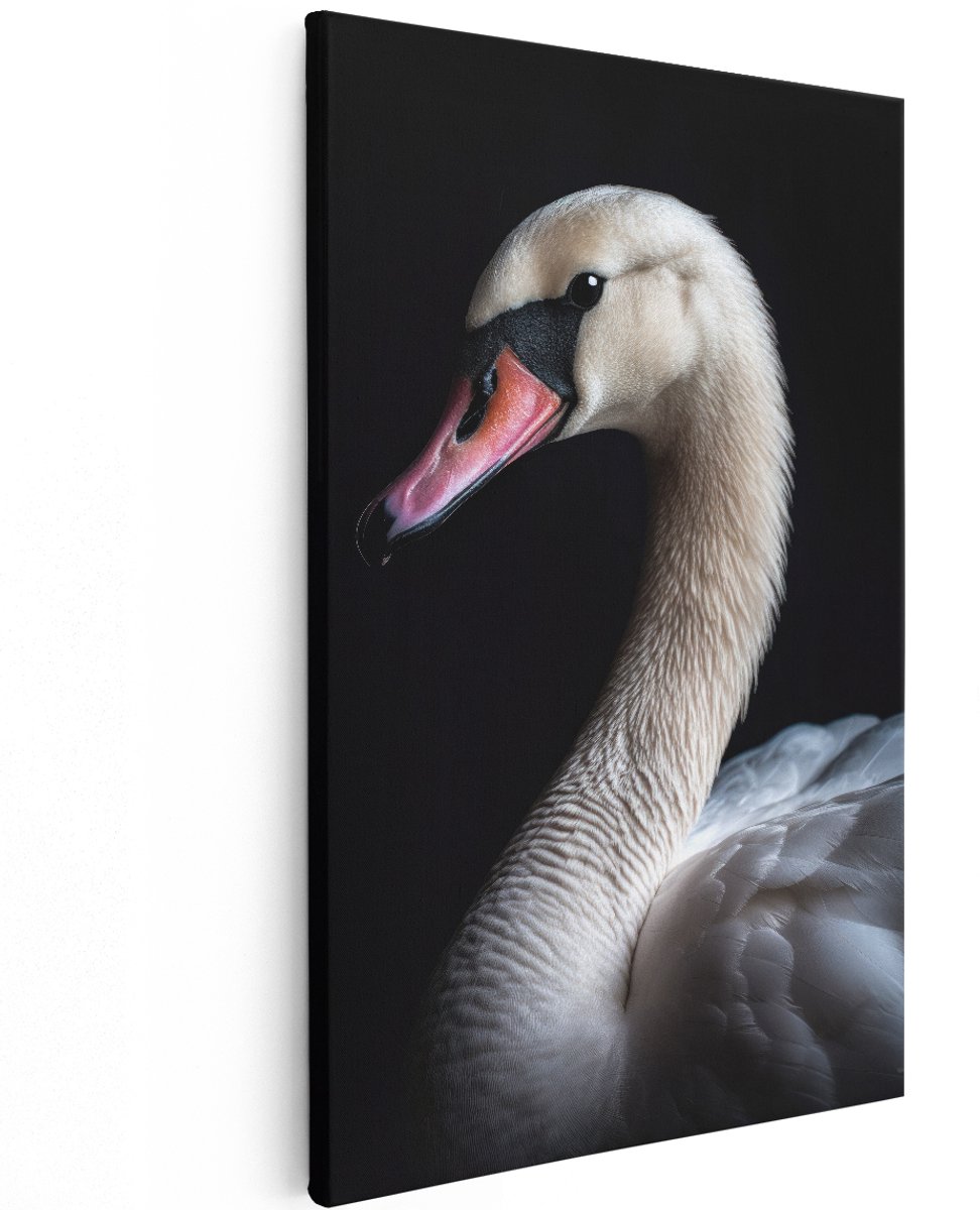 Artaza Canvas Schilderij Zwaan - 120x180 cm - Groot - Wanddecoratie Vogels - Muurdecoratie Dieren - Schilderijen Natuur - Zwart Wit