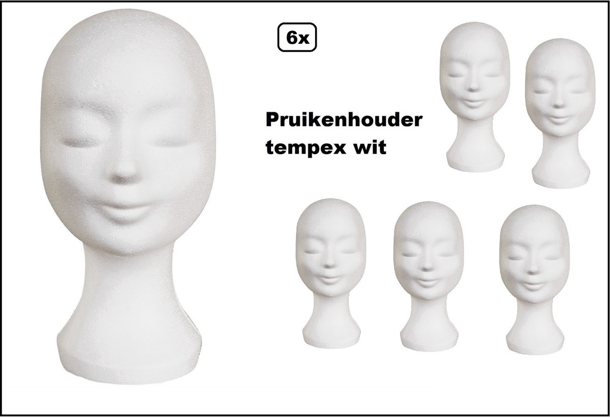 6 stuks Pruik houder tempex (styropor) wit pruiken standaard hoofdeksel thema feest hoofd festival decoratie
