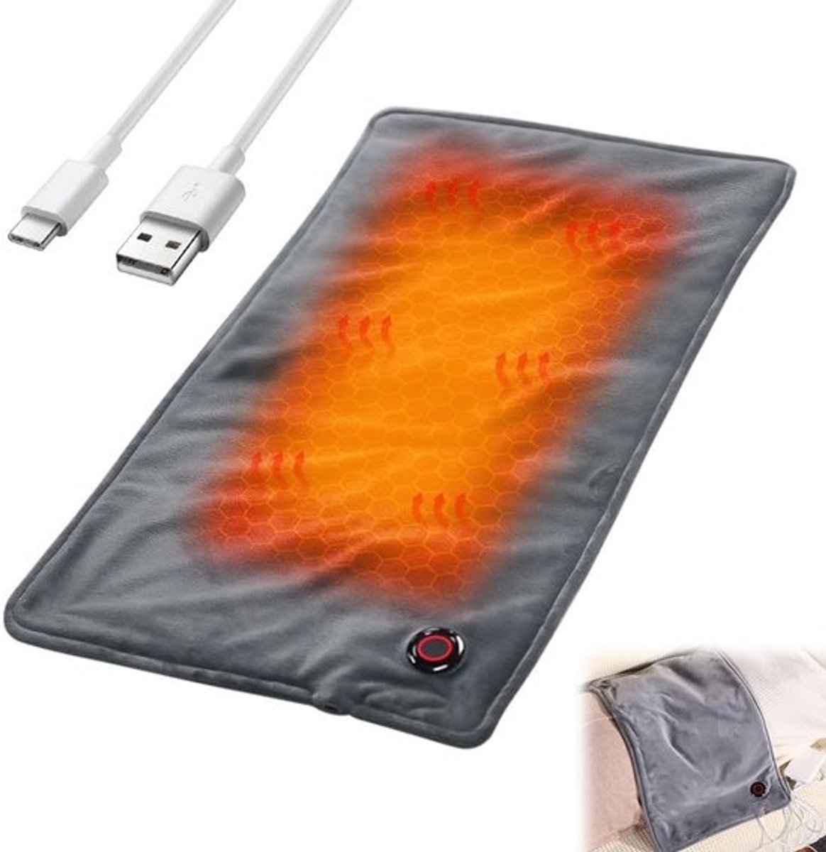 Elektrische Lendendeken 30x60 cm - 6 Temperatuurstanden, USB Verwarming voor Rug, Neus en Schouders - Lichte en Draagbare Elektrische Dekentjes voor Thuis en Kantoor