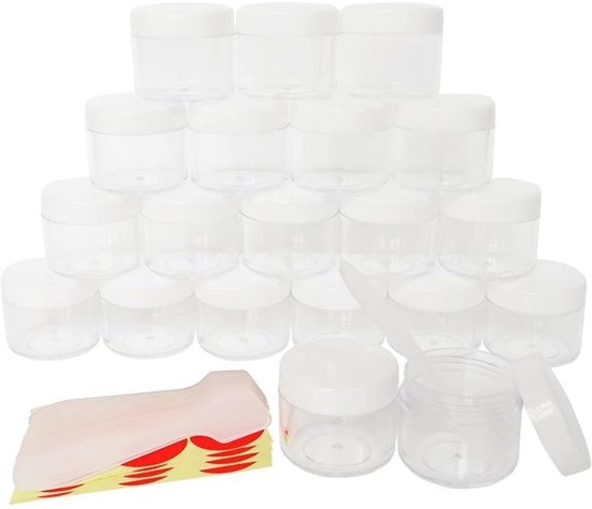 20 stuks 20 g make-up monsterpot, BPA-vrij, kleine lege cosmetische container blik met wit schroefdeksel, 20 ml reispotten voor schoonheid lipgloss zalven gezichtscrèmes essentie