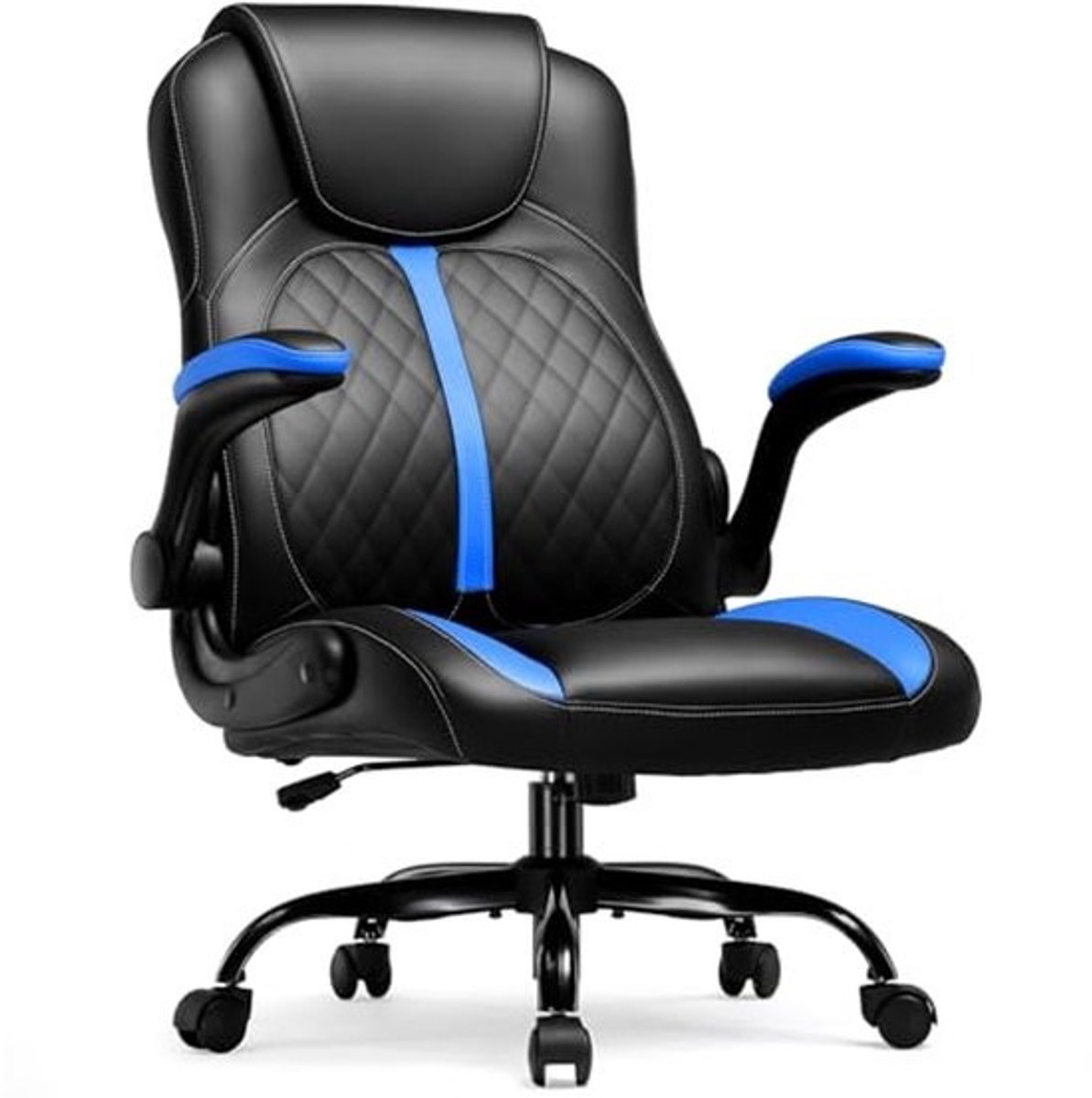 Ergonomische Gaming Stoel met Opklapbare Armleuningen - Comfortabele Gaming Stoel met Schommelfunctie - Hoogwaardige Geheugenschuim Stoel, Blauw