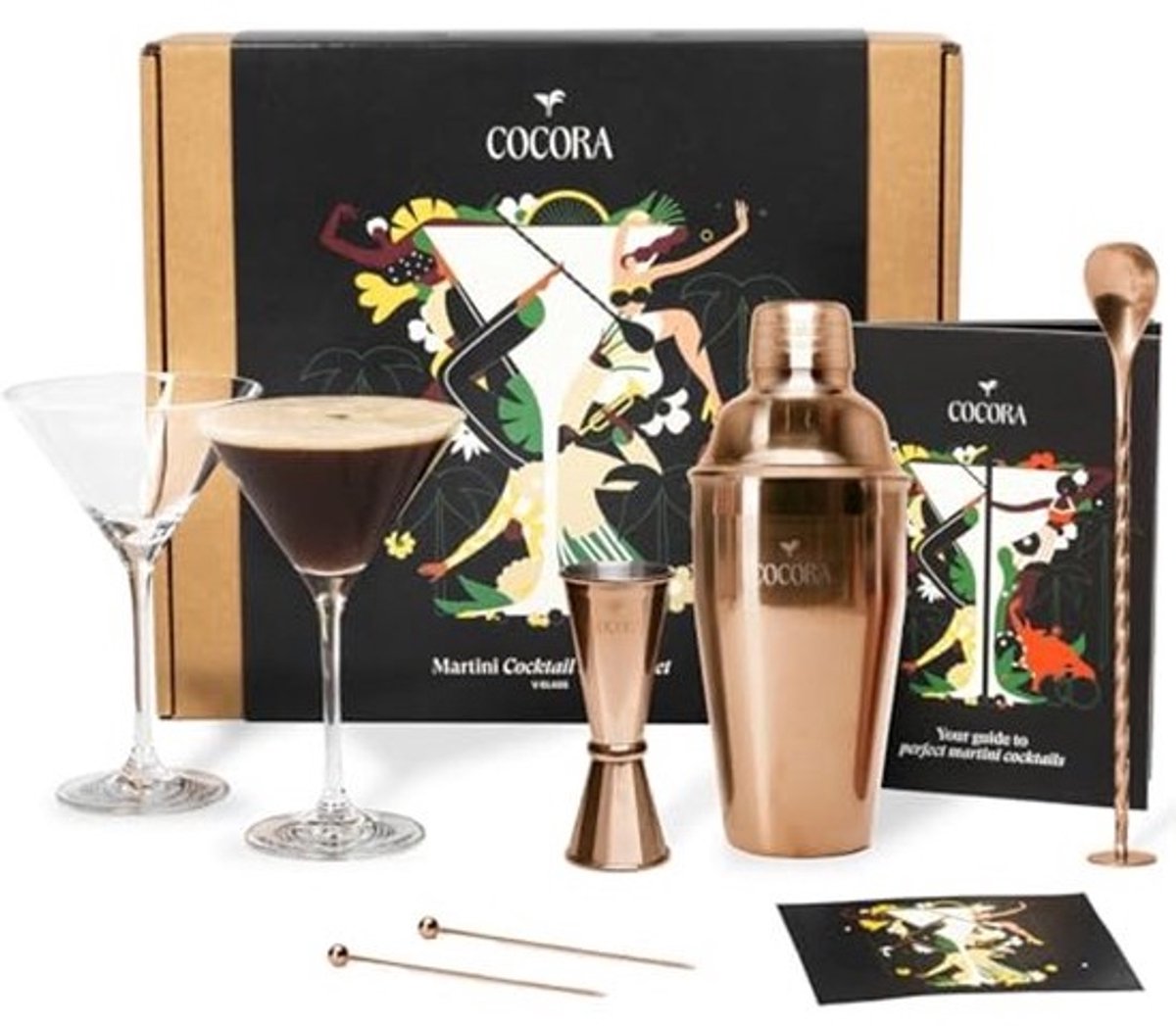 8-delige Cocktailset voor Martini | Luxe Roestvrij Stalen Set met Glazen en Cocktailboek | Perfect Cadeau voor Mannen