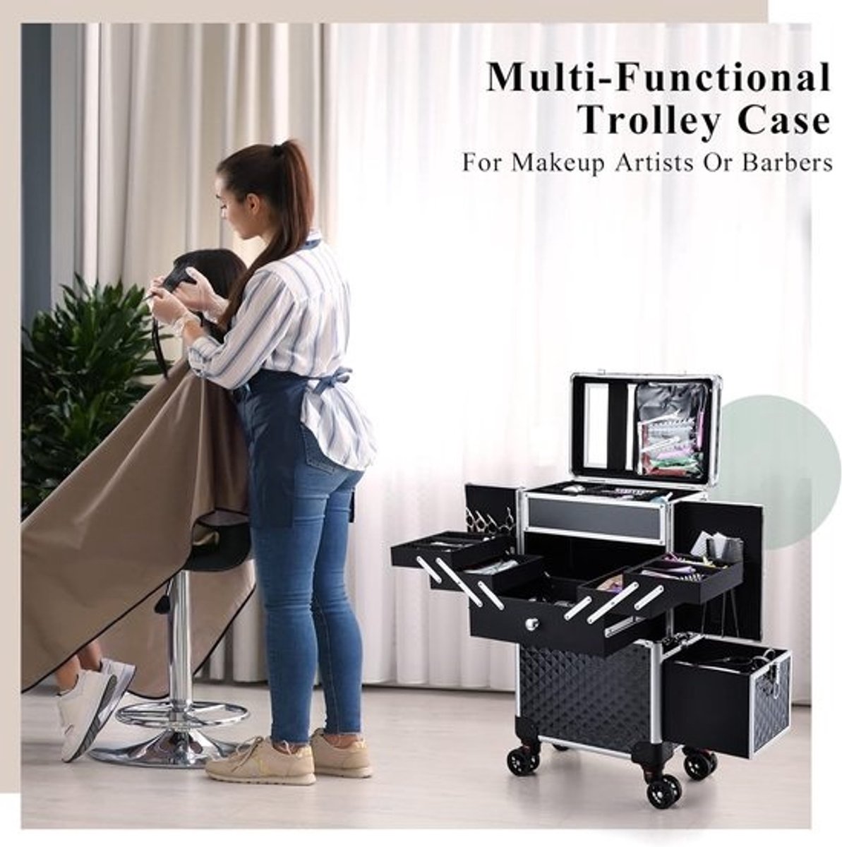 RFWR® Multifunctionele make-upkoffer met wielen - ruim, ergonomisch ontwerp voor professionals