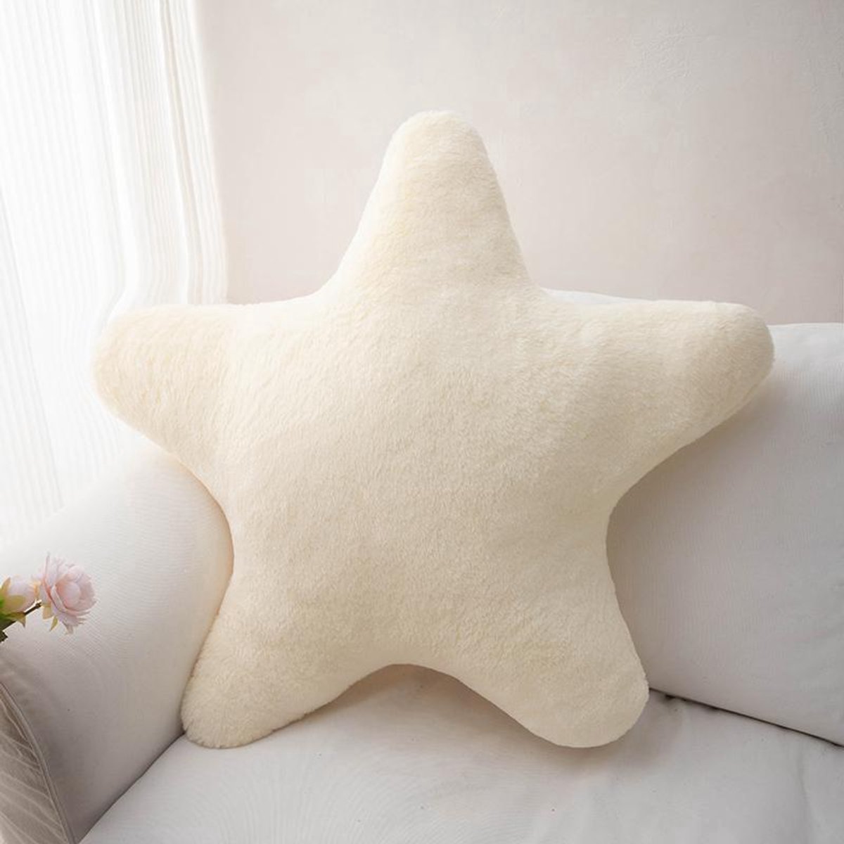 Casalora Stervormig Kussen 60cm – Zacht Pluche Sierkussen – Groot Schattig Sterkussen voor Bed, Bank & Kinderkamer – Decoratief Kussen – Wit Stervormig