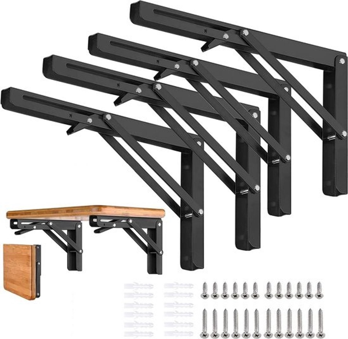 4x Zware Opvouwbare Plankdragers 50 cm - Inklapbare Driehoekige Muurbeugels voor Planken