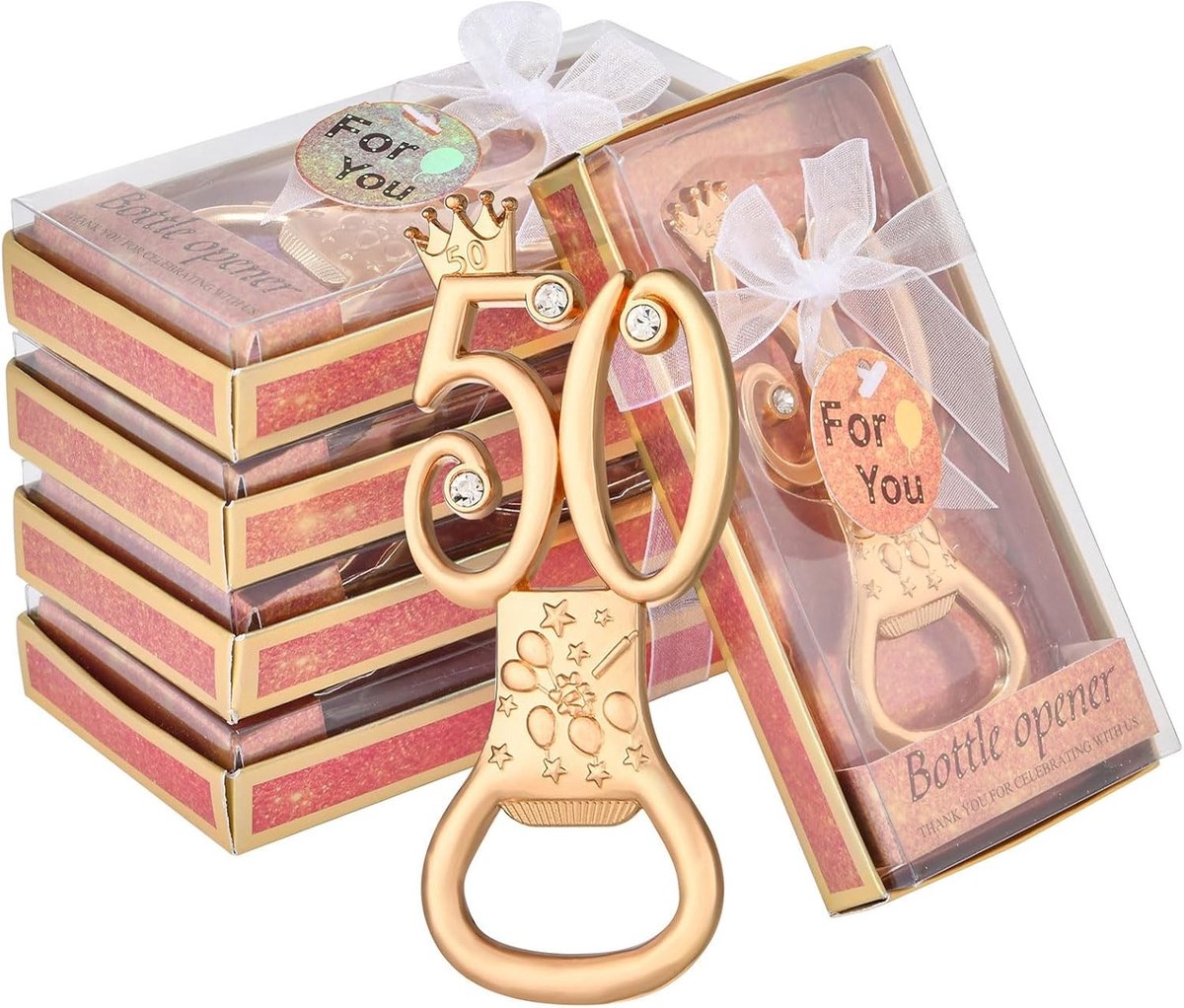 36 Pcs Gouden Flesopeners voor 50e Verjaardag - Feestelijke Souvenirs en Cadeaus voor Gasten, Perfecte Party Accessoires en Herinneringen