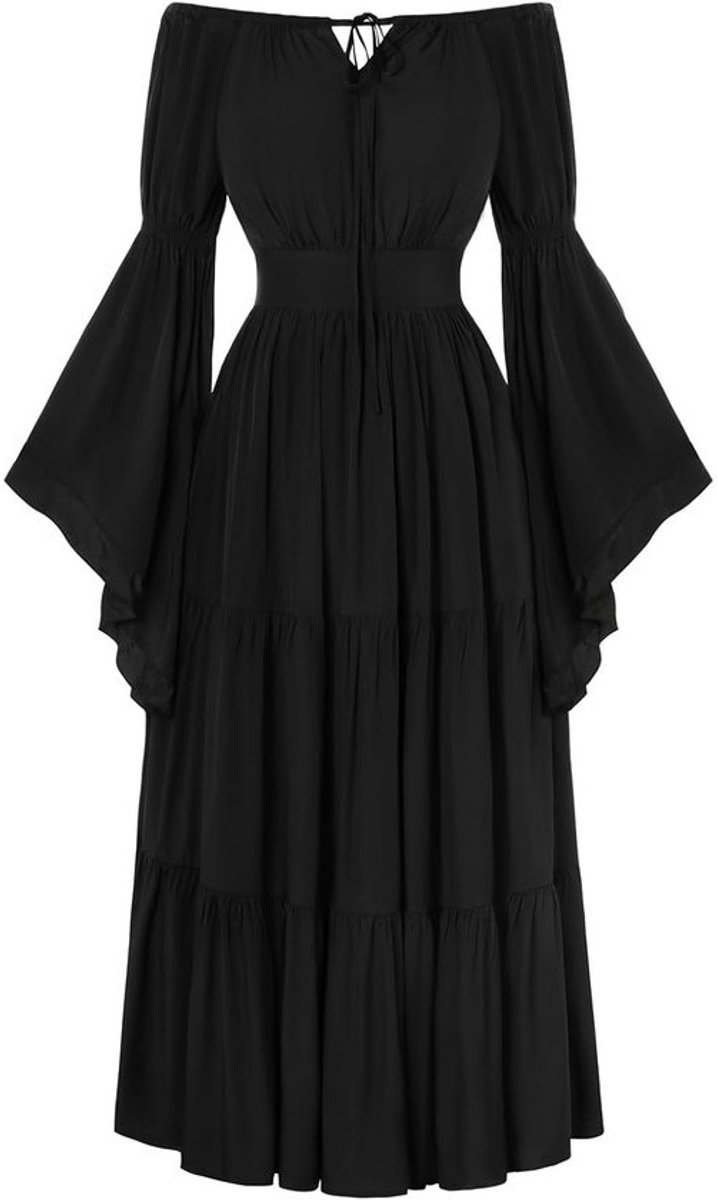 Maxi Jurk - Middeleeuwse Kleding - Feestelijke Gelegenheid - Off Shoulder - Corset Detail - Donker