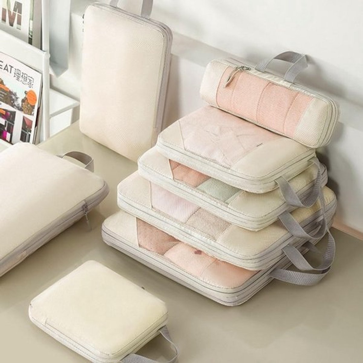 Reis Organisatie Set - Koffer Organizer - Bagage Inpakken - Waterdicht Polyester Materiaal - 6 Delig - Zwart