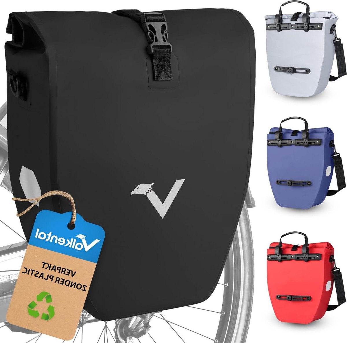 Bagagedragertas Fietstas - Waterdichte Fietsbagage - Dagelijks Vervoer - Grote Reflectoren - 18-22 Liter - Zwart