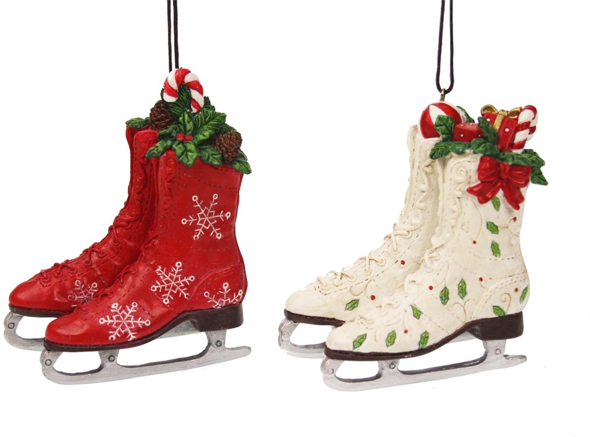Ornament Kerst schaatsen wit/rood ass. 8x3,5x8,5cm