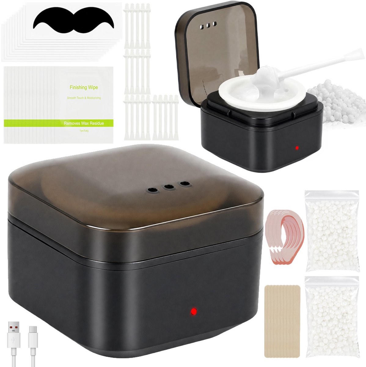 Neushaar Wax Set - Waxverwarmer 7W met USB - 100g Ongeparfumeerde Ontharingswax - Voor Neus, Oren en Wenkbrauwen - Met Accessoires