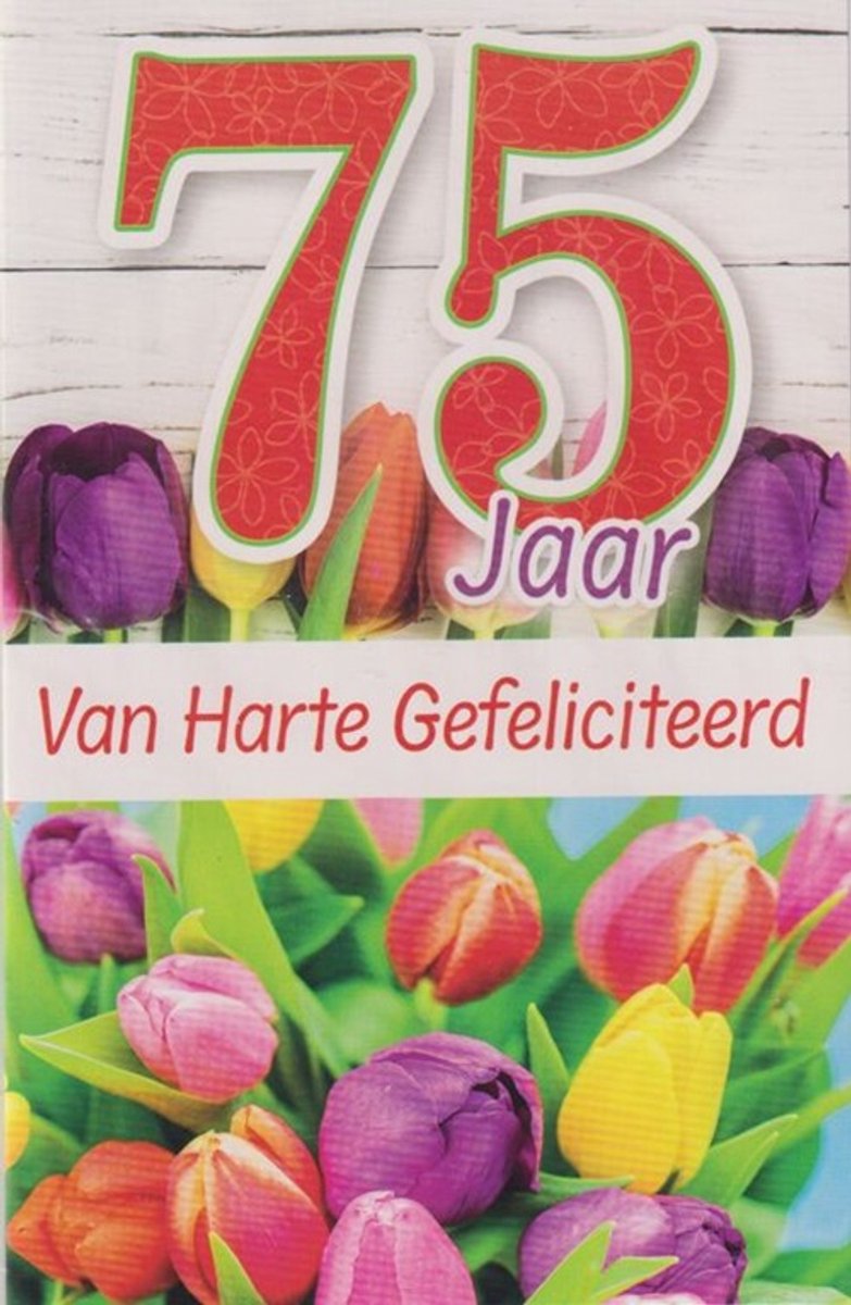 Wenskaart 75 Jaar Van Harte Gefeliciteerd - 12x17cm - Gevouwen Wenskaart inclusief envelop - Leeftijdskaart - D16579