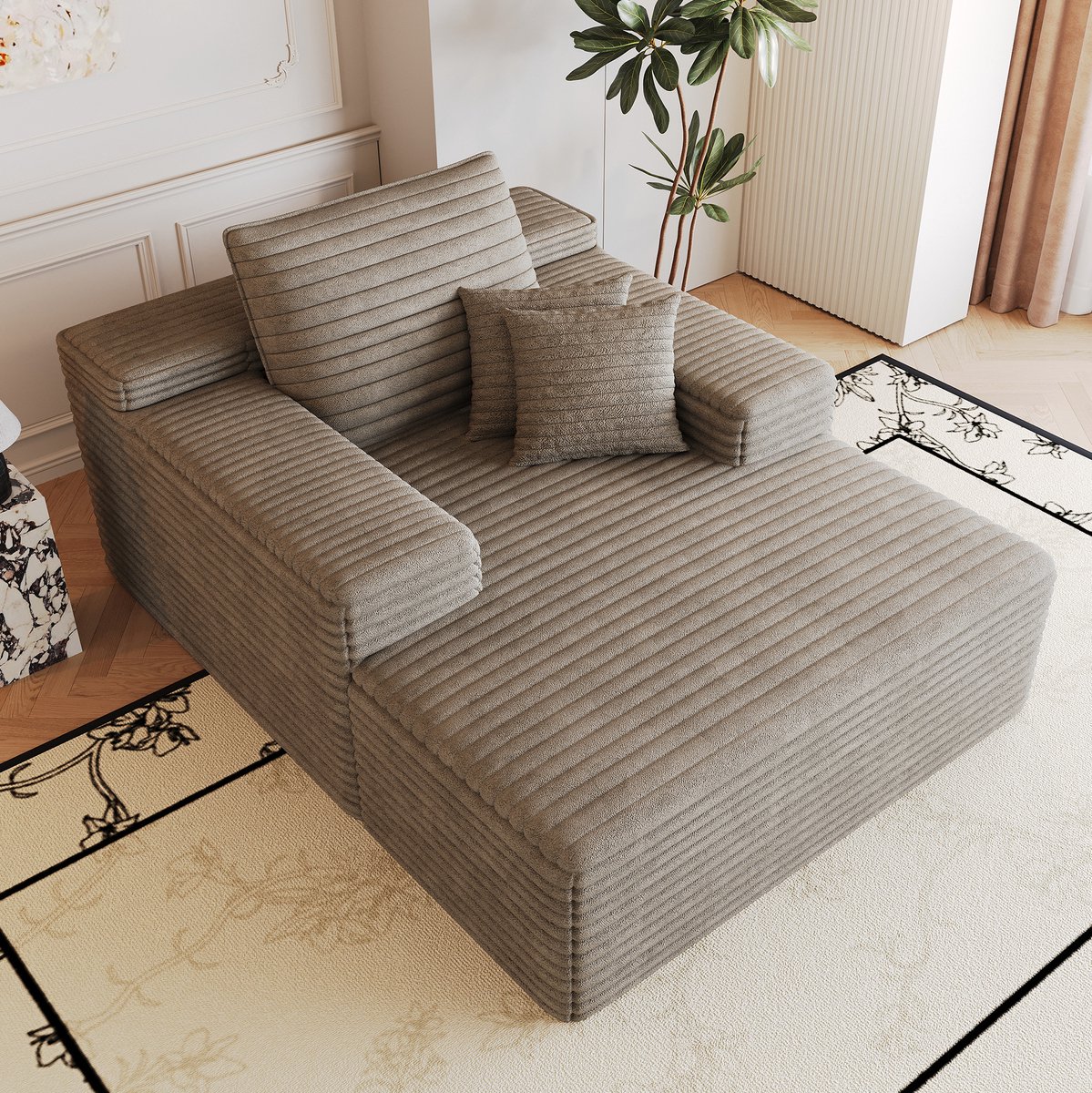 MODENUIT Chaise Longue 115 x 159 cm - Zonder Montage - Voor Woonkamer En Slaapkamer - Ribstof - Camel