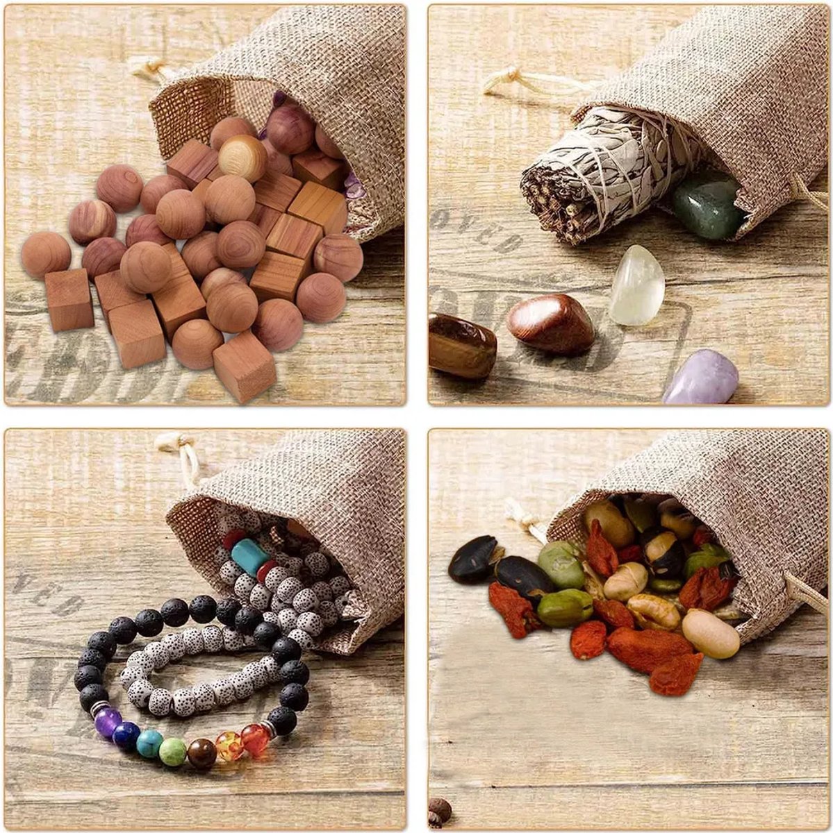 Verpakking van 24 kleine jute cadeautasjes, 7x9 cm, Geschikt voor sieraden, bruiloften en kerstfeesten.