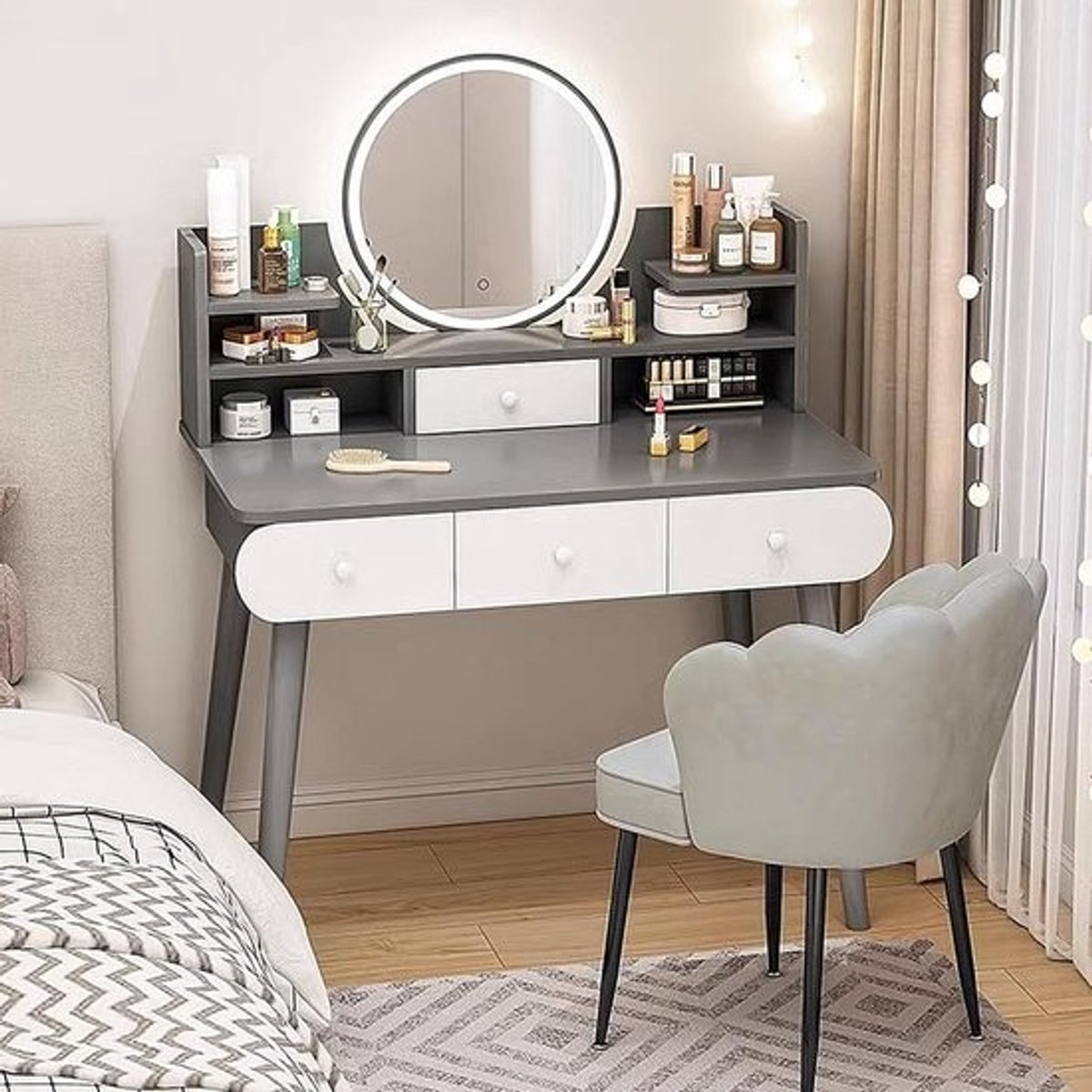Kaptafel met spiegel - Beauty station - Make-up aanbrengen - Verstelbare LED verlichting - 60 cm breed - Wit