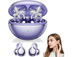 stijlvolle clip-Open Ear Oortjes - Oortjes Draadloos - Sport Oordopjes - 5.4 Bluetooth - Clip On - afneembare vlinderoorbellen- Voor sport en kantoor-Paars