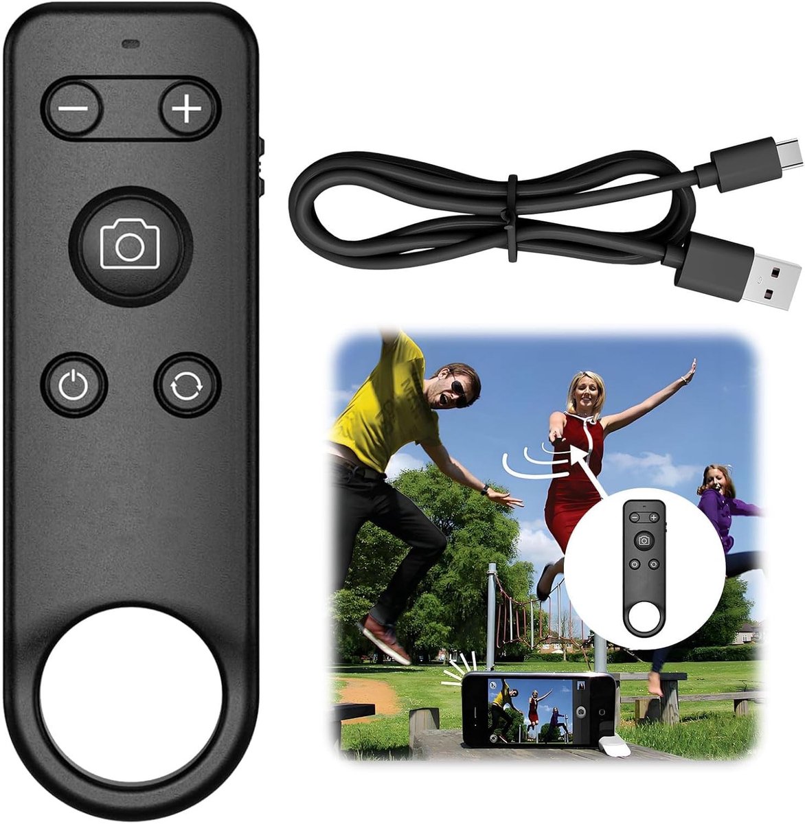 Draadloze Bluetooth afstandsbediening voor video-opnames, zoom en lenswisseling op smartphones, oplaadbaar voor selfies en videoproductie