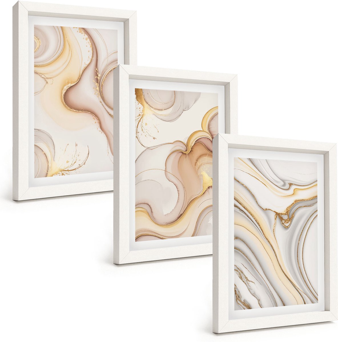 Wallfluent 3-Delige Schilderij Set - Lineaire Abstracte Motieven, Stijlvolle Decoratie - 20 x 30 - Moderne Wanddecoratie - Woonkamer - Woonkamer Decoratie