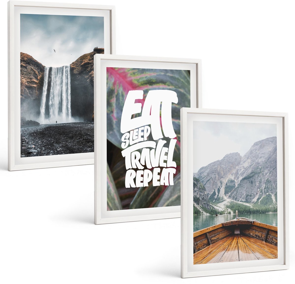 Wallfluent 3-Delige Schilderij Set - Waterval Bergen Reizen Natuur Lodz | Vegetatie - 40 x 60 - Wanddecoratie - Moderne Interieurdecoratie - Moderne Wanddecoratie